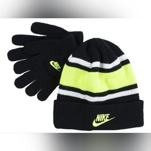 2-Piece Nike Boy's Hat and Glove Set- Black/Neon/White